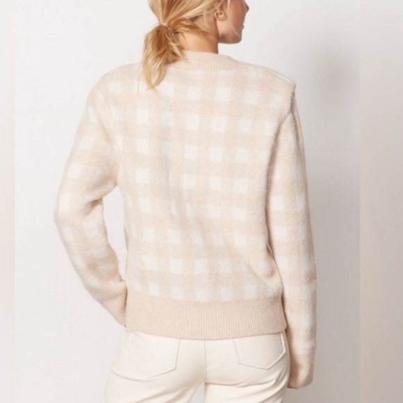 Evereve Womens Pullover Crew Neck Beige Collette Checkered Sweater, Small - Picture 4 of 8